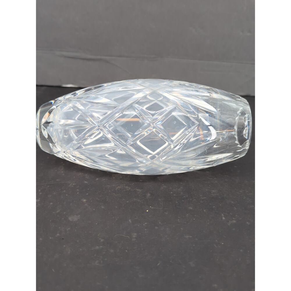 Vintage Crystal Cut Glass Flower Vase Oval Barrel Shape Diamond Pattern 8" - Picture 4 of 8